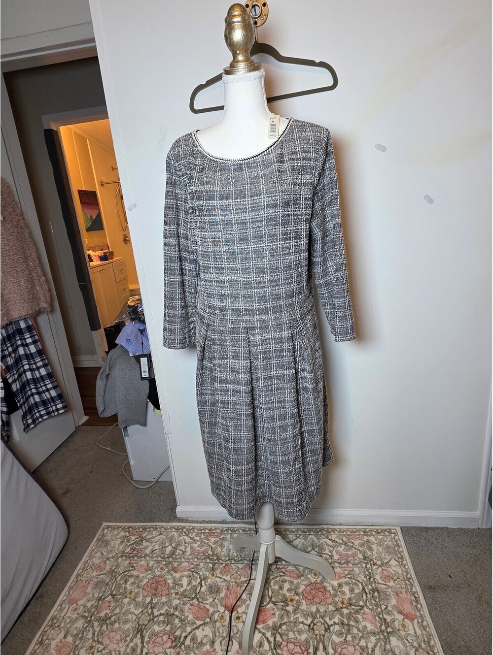 Max Studio Pockets Monochrome Tweed-Style Dress Size XL Nwt Flawless!